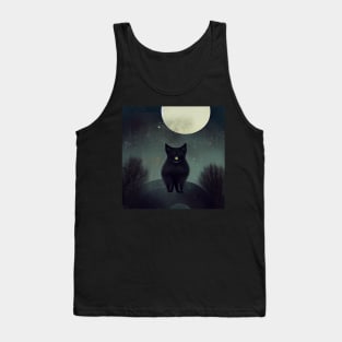 Black Cat Under Moon Abstract Tank Top